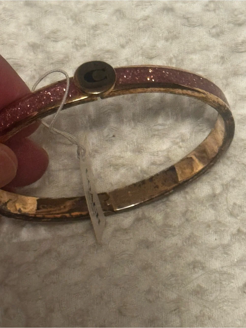 Coach Gold-Tone Pink Glitter C Initial Bangle Bracelet F39599 - Picture 2 of 15